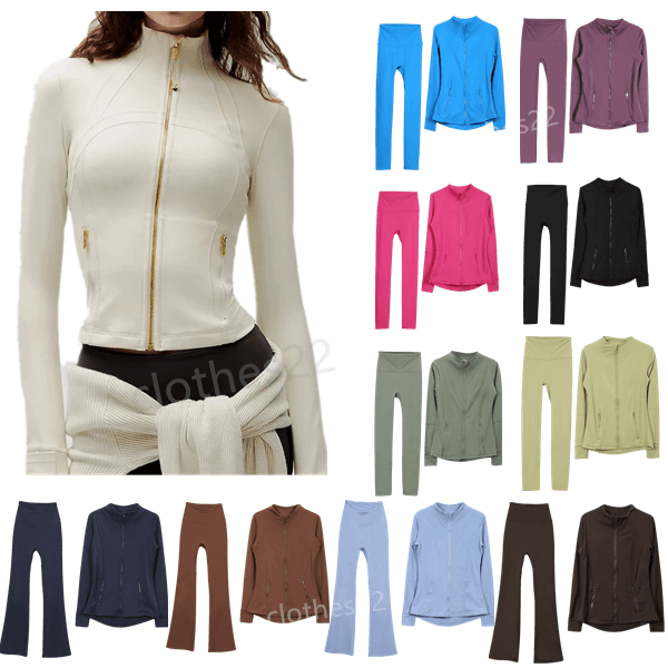 2025 womens yoga set spotes zippered cardigan long sleeved slim fit running fiess definition gym sports jacket Bell-bottom Suits Tracksuits Set designer bag