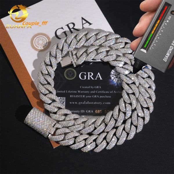 Fully Luxury 16mm S925 Silver VVS Lab Moissanite Diamond Miami Hip Hop Fine Jewelry Men Necklace Cuban Link Chain Free Engraving
