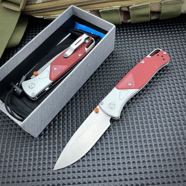 Newest Mini 535-09 Bugout Pocket Folding Knife 3.24 D2 Stonewashed Drop Point Blade Red G10 Handles EDC Outdoor Tacticals Self Defense Hunting Camping Knives