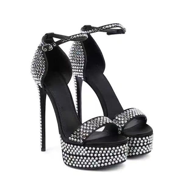 Crystal-Embellished shoes satin Double platform Pumps chunky high Heels sandals Super High women's Luxury Designers Dress shoe Evening stiletto heel sandal