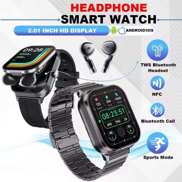 Bluetooth SmartWatch New 2 In 1 TWS Smart Watches Sports Fiess Waterpoof Smartwatch Heart Rate Music Weather Headphone