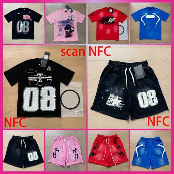 Hellstashorts Tees Designer Mens Shorts High Street Graphic Polo Mens Womens Short Sleeve Vintage Wash Hip Hop Graphic Hoodie Printing Tees US S-Xl