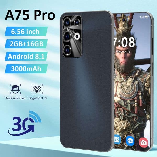 Explosions 3G A75 Pro smart 6.56-inch big screen 2+16G dual-card dual standby mobile phone Camera Telephone HD Display Face Recognition