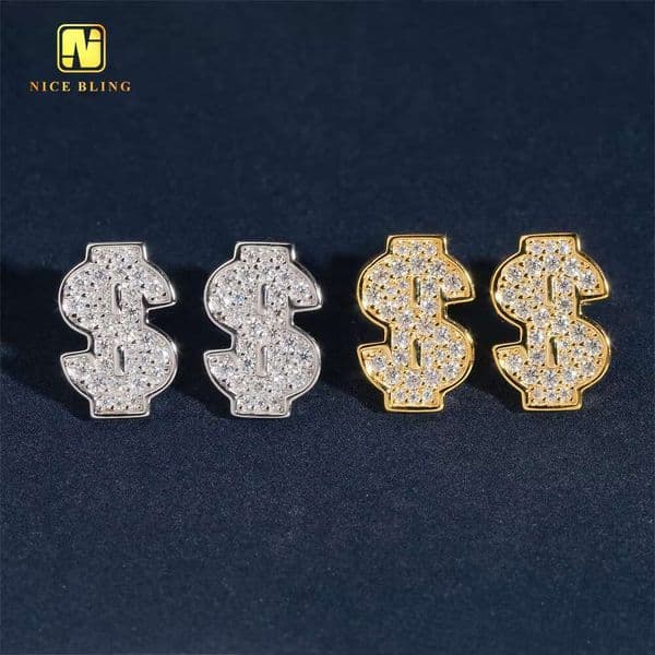 Pass Diamond Tester Ready to Ship Iced Out Hip Hop Jewelry Dollar Design Ear Studs S925 VVS Moissanite Stud Earring for Women