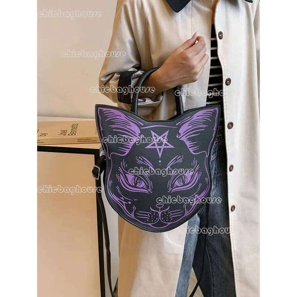 Halloween Celebration Handbag Fashion Ladies Crossbody Dark Cat Slanting Bag Fashion Trend Clutch Punk Style Cat Face Halloween Women's Bag a33 642