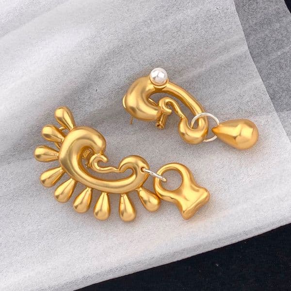 Dual Tone Ear Shape Stud Earrings Artistic Anatomy Design Unique Abstract Jewelry with Electroplated Finish Creative Gift