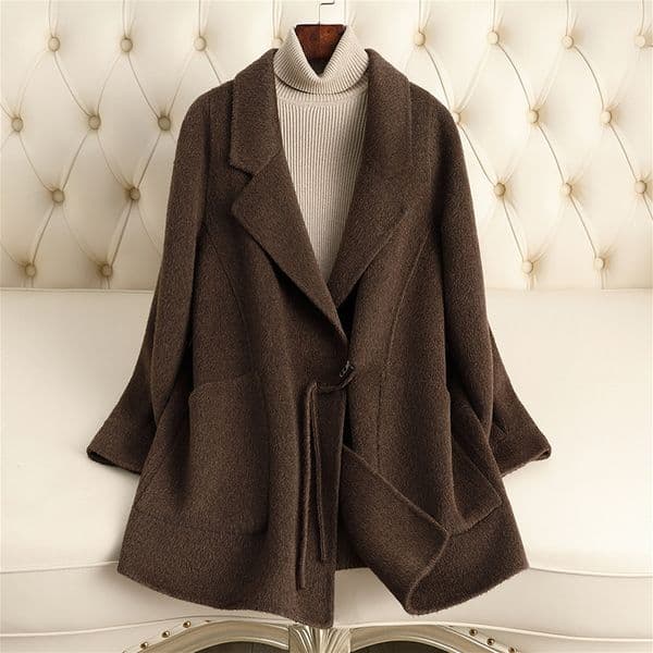 D3446 Double-faced cashmere coat for women autumn and winter new style niche design fashionable loose woolen