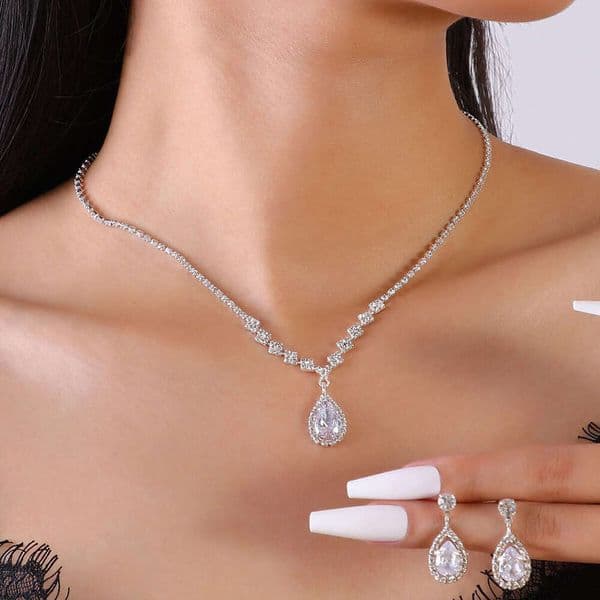 Bride Jewelry Necklace Bracelet Water Dia Zircon Women's Wedding Dress Accessories Two Piece Set