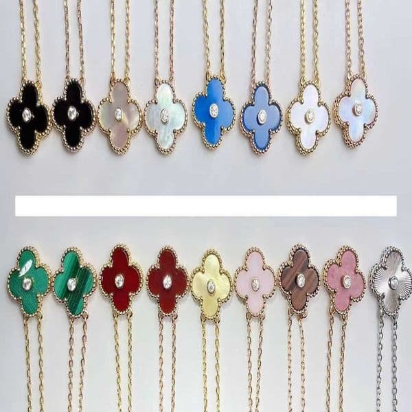 Brand Designer Clover Necklace High end V gold clover necklace 18K rose gold natural mother shell rose stone light luxury style diamond studded necklace to giv
