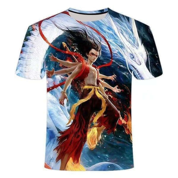 2025 Summer New Year: Nezha's Demon Children Roar in the Sea, 3D Printed Trendy Youth Round Neck Short Sleeve Men's Wear