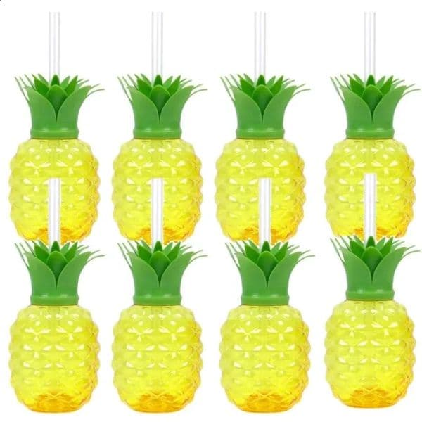 Plastic Strawberry Pineapple Drinking Cup With Straw Hawaii Party Decoration Luau Flamingo Summer Beach Pool Party Decor LL