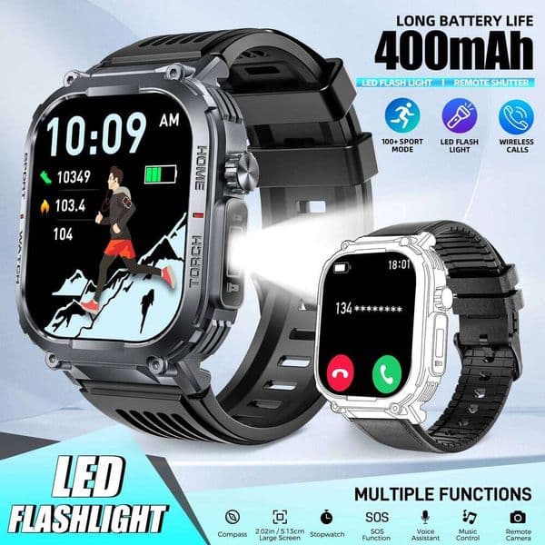 LaNikar New Smart Watch Men 3ATM Waterproof 2.02"S320B With Compass LED Flashlight Sports And Fiess Tracking Heart Rate