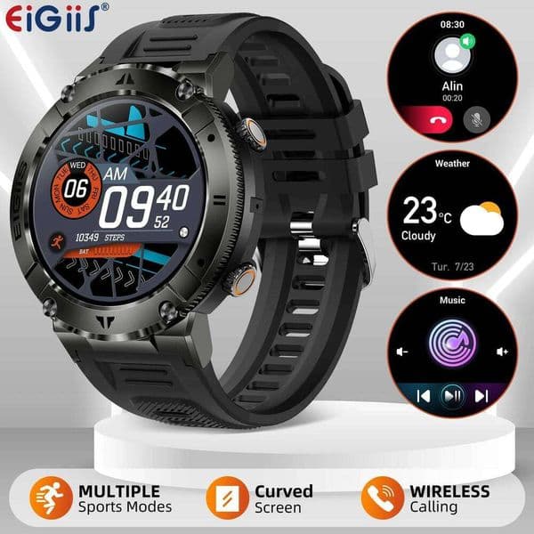 EIGIIS Smart for Men Call 1.32" HD Touch Screen IP68 Waterproof Fiess Tracker Watch with Heart Rate Monitor Weather