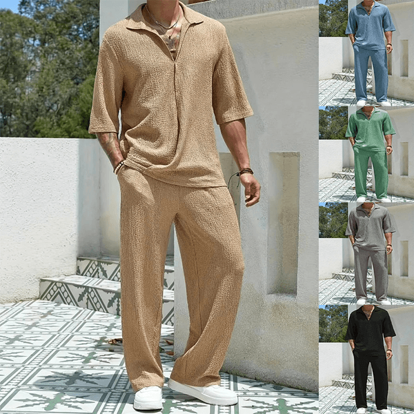 Mens Tracksuits 2025 Europe And The United States Spring Commuter Casual Shirt Solid Color Half-sleeve Suit