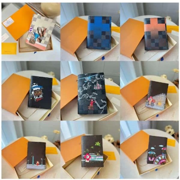 45678218 Leather Wallet Brand Multi-Card Lattice Graffiti Cartoon Men Women Wallets Passport Clip Classic Clutch Bags Coin Purses Card Holders Card Holder
