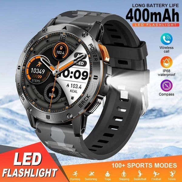 LIGE New Outdoor Military Sports Smart Watch Men 1.53" AMOLED Screen IP68 GPS tracker Compass Bluetooth Call Fiess Smartwatch