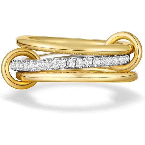 14K gold-plated stackable 3 rings set with cubic zirconia, gold and silver stacked, multi chain connection, women's interlocking ring, personalized, low