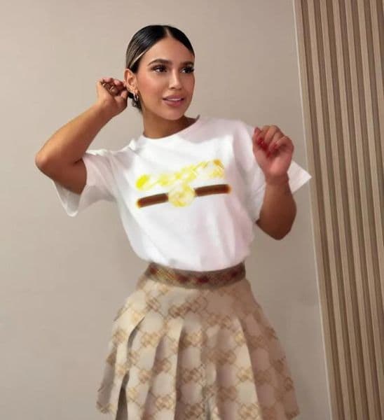 Designer Brand Jacquard Two Piece Dress Outfits Women Casual T-shirt Top and Mini Skirt Sets Free Ship