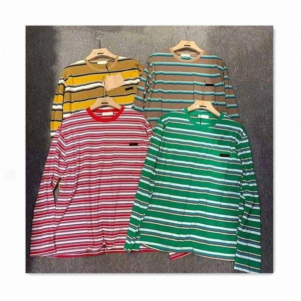 Versatile designer tshirt t high-quality round neck letter pure cotton striped long sleeved womens shirts fashion casual loose men T-shirt inner top