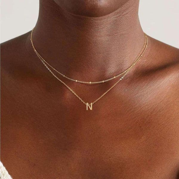 Golden Necklace, 14k Gold Plated A-Z Small Initial Layered Personalized Letter Combination Exquisite Name Pendant Necklace Women's Jewelry Fashion