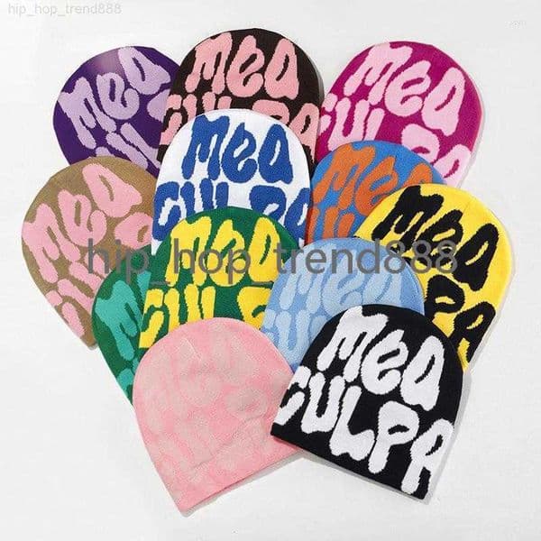 Berets Print Berets Knitting Beanies Hat For Women Paragraph Quality Caps For men Fashion Mea Culpa Warm Fashion Hundred Take Cold For Hats Free Shipping