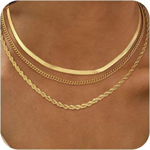 Layered Necklaces Stackable Chunky 14k Gold Cuba Snake Circle Paperclip Chain Simple Pendant Choker Herringbone Necklace Jewelry Set for Women giftss