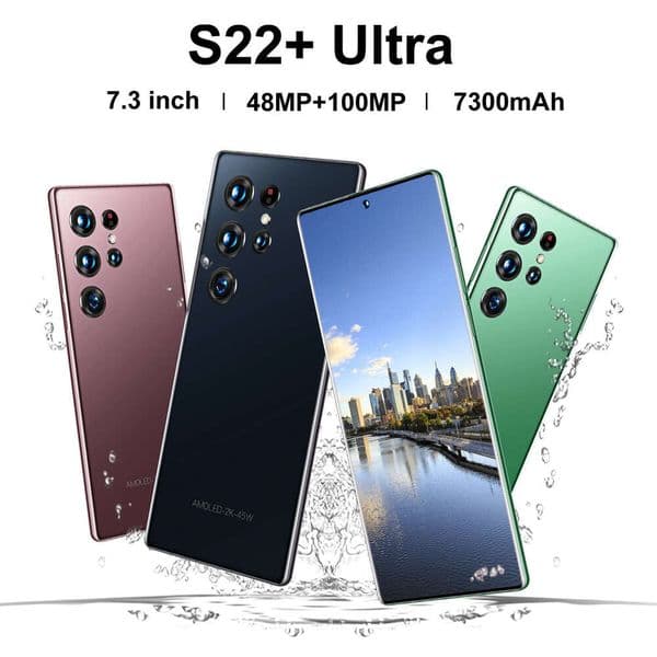 Specially Designed S22+ UItre Phone 16+1T Large Memory Smartphone 48MP+100MP camera, fingerprint and facial recognition, comes with headphones + phone case