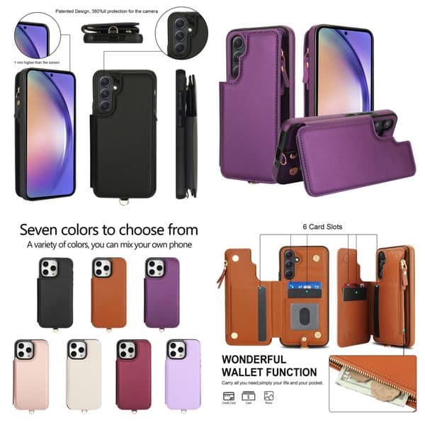 S25 Edge Credit ID Card Pocket Holder Cases For Samsung S24 FE Plus S23 Ultra S22 A16 A15 A14 A35 A55 A54 Zipper Multifunction Pack Back Wallet Leather Flip