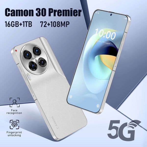 Camon 30 16GB+1TB smart phone, dual SIM 5G Android phone, 7.3HD+ display, 13MP+50MP camera, fingerprint and facial recognition, comes with headphones + phone case