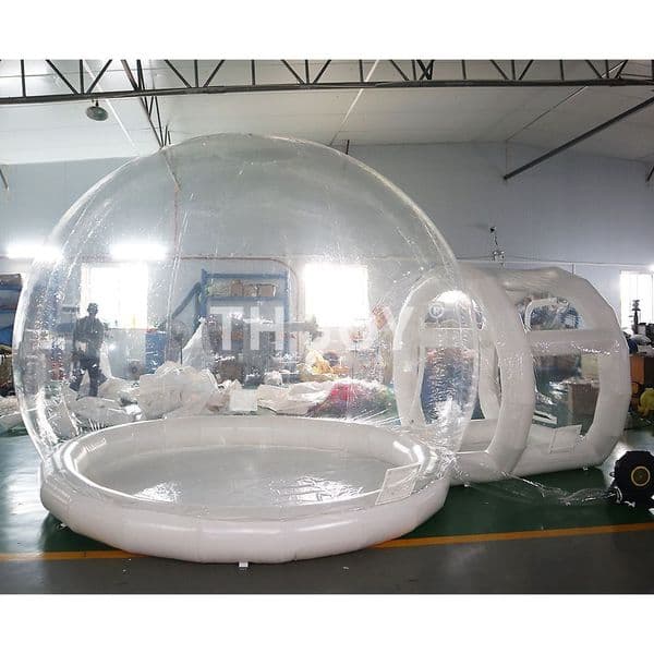 Free shipping outdoor activities 2025 newest 3m dia+2m tunnel With blower dome tent PVC outside globe camping clear inflatable bubble house for wedding party