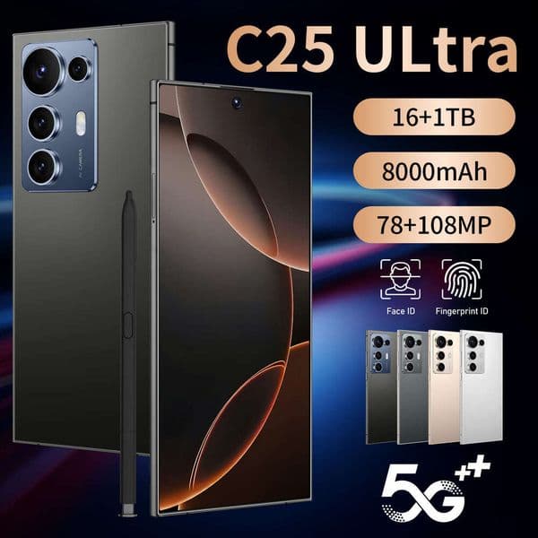 C25 Ultra 7.3inch Super Large Screen 16+1T Android Phone 5G Android phone, 13MP+50MP camera, fingerprint and facial recognition, comes with headphones + phone case