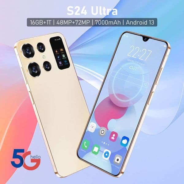 S24 7.0inch Smartphone 16GB+1TB smart phone, dual SIM 5G Android phone, 13MP+50MP camera, fingerprint and facial recognition, comes with headphones + phone case