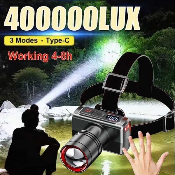Rechargeable LED Headlamp Smart Sensor Front Head Light Built-in Battery Running Headlight Outdoor Camping Frontal Head Lamp W250527