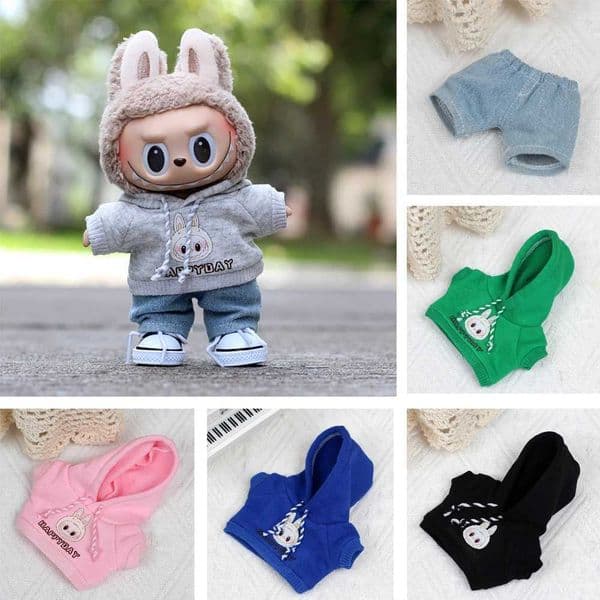 For Labubu Clothes Outfit Accessories Mini Doll 17cm Labubu II Idol Sweatshirt Heart-Beating Hoodie Jeans Set Clothing X2505261