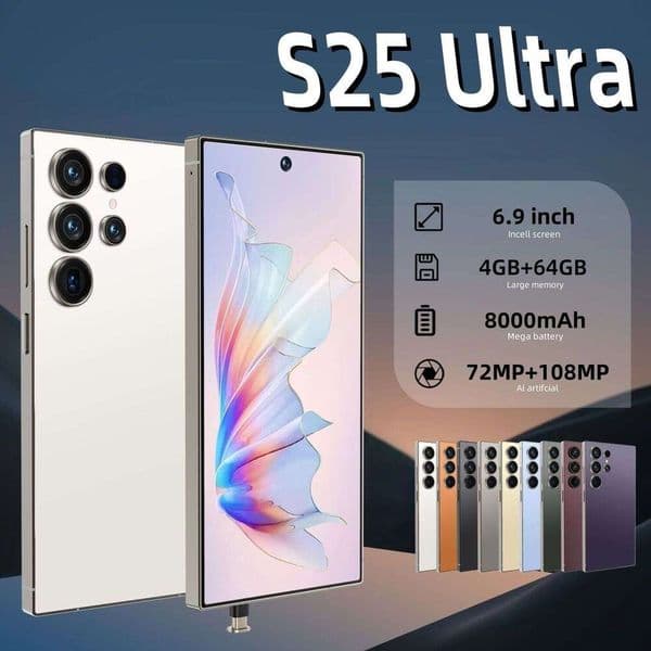S25 Ultra 16G+1TB smart phone, dual SIM 5G Android phone, 6.9HD+ display, 72MP+108MP camera, fingerprint and facial recognition, comes with headphones + phone case
