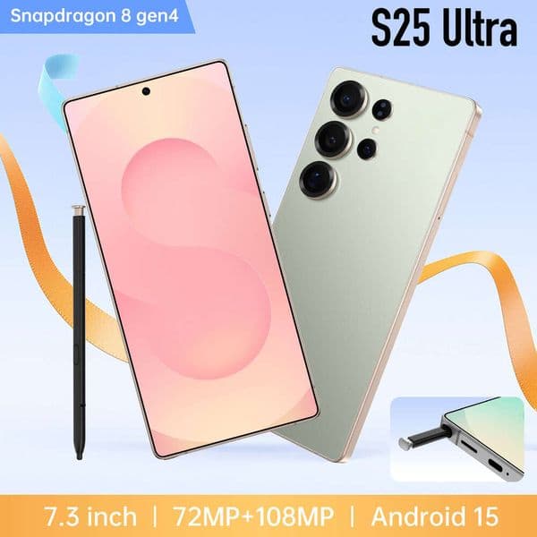 S25 Ultra Phone 6.8 Inch 4+64GB Full Netcom 4G Built-in Pen 1:1 Android 12 Smartphone fingerprint and facial recognition, comes with headphones + phone case