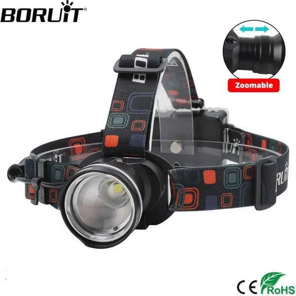 BORUiT RJ-2166 LED Headlamp 1000LM 3-Mode Zoom Headlight Waterproof Use AA Battery Head Torch for Camping Hunting W250527
