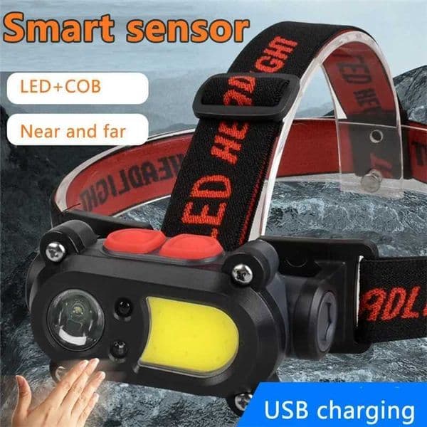 Mini Rechargeable LED Headlamp with Body Motion Sensor Double LED Camping Flashlight Head Light Torch Lamp with USB Battery W250527