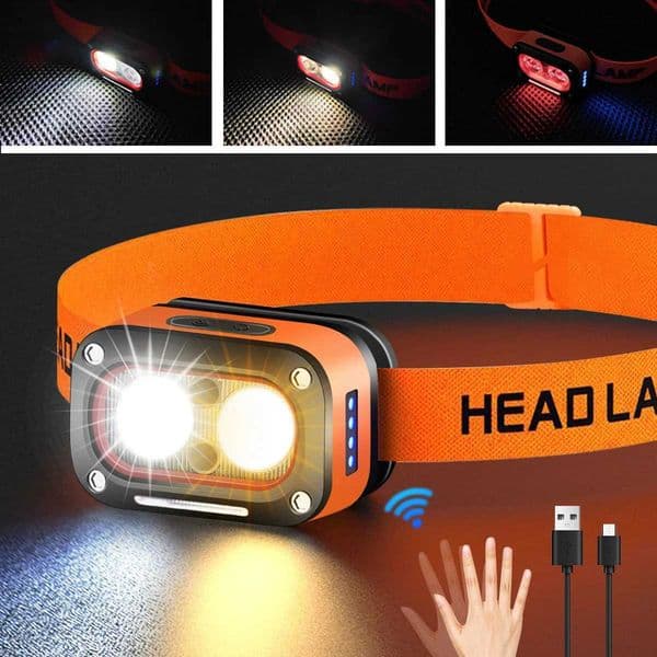 LED Headlamp Rechargeable Flashlight for Motion Sensor Head Lamp With Adjustable Headband Waterproof Head Light for Running Camping W250527