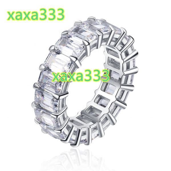 Wholesale Fine Jewelry Fashion 925 Sterling Silver Ring White Gold Plated Emerald Cut Moissanite Eternity Wedding Ring