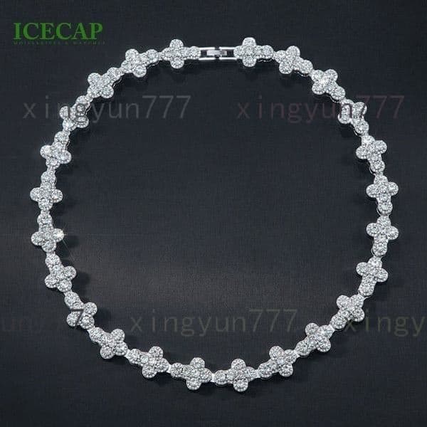 Hiphop Iced Out Cluster Cross Chain 925 Sterling Silver Moissanite Cross Chain Necklace for Men Women