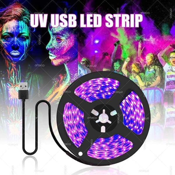 UV LED Light Strip Flexible LED Strip Light Ultraviolet 395-405nm Black Light 2835 SMD UV Lamp DC 5V LED Ribbon For Glow Party W250530