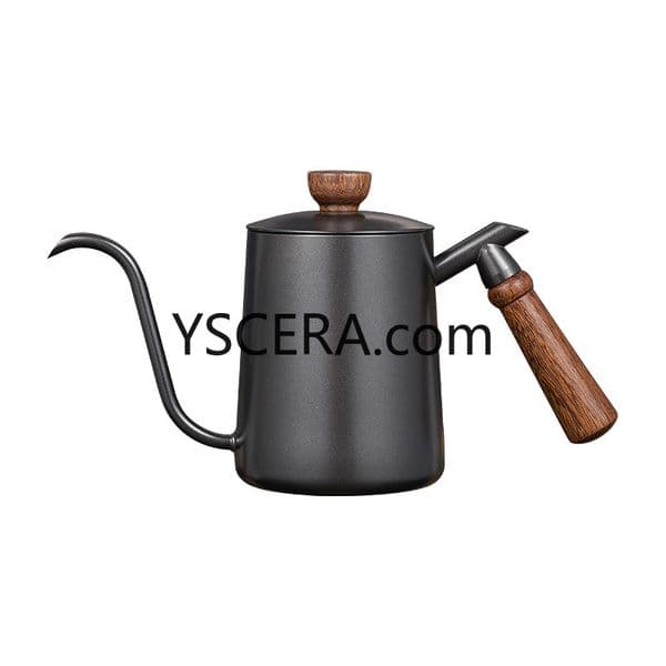 Hand brewing pot 600ML solid wood handle hanging ears coffee brewing pot 304 stainless steel drip type household long mouth pot