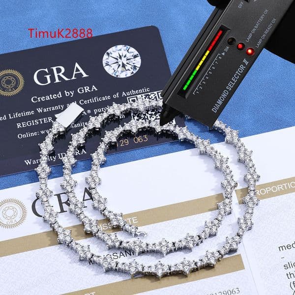 65MM Mini Cross Hip Hop Jewelry Moissanite Tennis Chain Bracelet 925 Silver Iced Out Tennis Chain Necklace for Men and Women