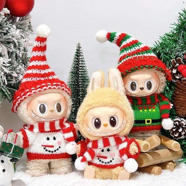 2025 Christmas Doll Clothes 17cm First and Second Generation Sitting Party Knitted Sweater Labubu Outfit Replacement dh1102529176