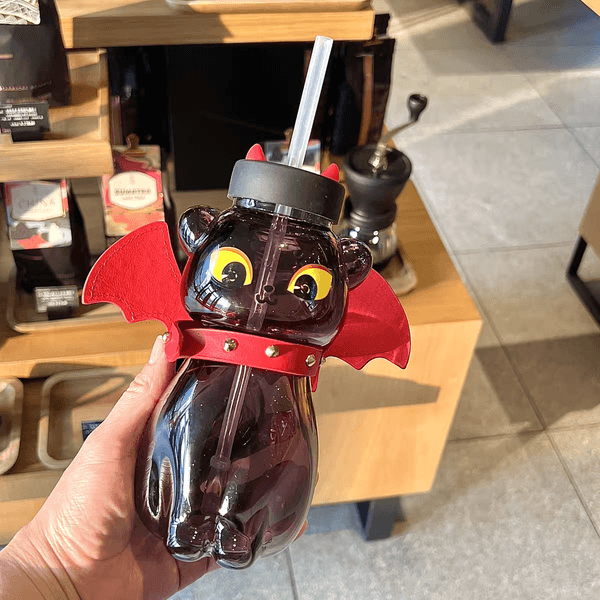 Christmas Halloween Little Devil Water Cup Red Green Christmas Tree Glass Cup Black Cat Insulated Mug Straw Cup Water Bottle