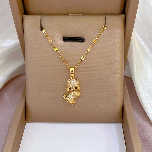 Light Luxury Full Diamond Micro Inlay Dog Necklace Copper-Plated Real Gold Pendant Ins Style Stainless Steel Flower Shape Zircon