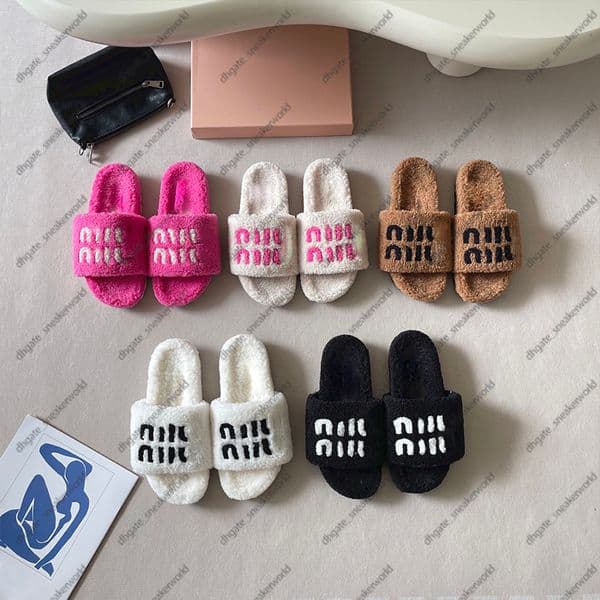 Women Fur Slides Furry Slippers Designer Mules Fall Winter Homewear Slide Men Footwear Paris Luxury Comfortable Fuzzy Flip Flop Fluffy Wool size 35-43