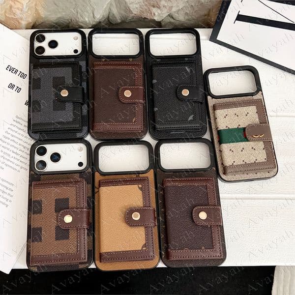 Luxury Phone Case for iPhone 17 Air 16 15 14 13 12 11 Pro Max X Xs Xr 8 Plus Leather Card Holder Pocket Designer Cover Samsung Galaxy S26 S25 S24 S23 S22 S21 S20 Ultra Note 20