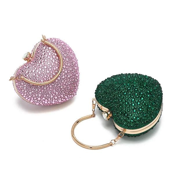 Diamond Inlay Heart Shape Crystal Clutch Purse Stones Evening Wedding Party Shoulder Bag Handle Rhinestone Mini Handbags 251202